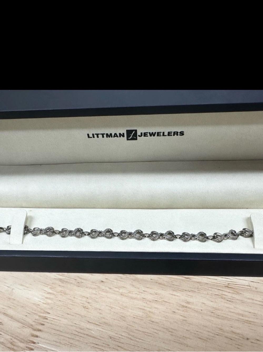 Littman Sterling Silver 7.5" Heart Link Diamond Tennis Bracelet 1/10 Ct Wt